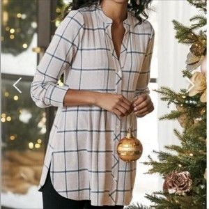 Soft Surroundings Sz M Pink Plaid Calais Shirt